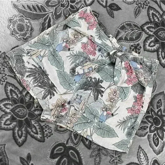Tropical Print Linen Shorts Size 12 - Picture 1 of 6